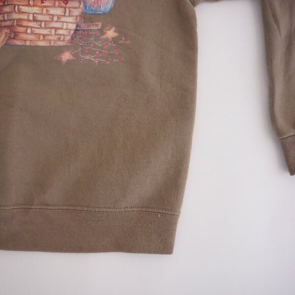 Vintage Jerzees Brown Teddy Bear Basket Vase Cotton Blend Crewneck Sweater S - Picture 6 of 12